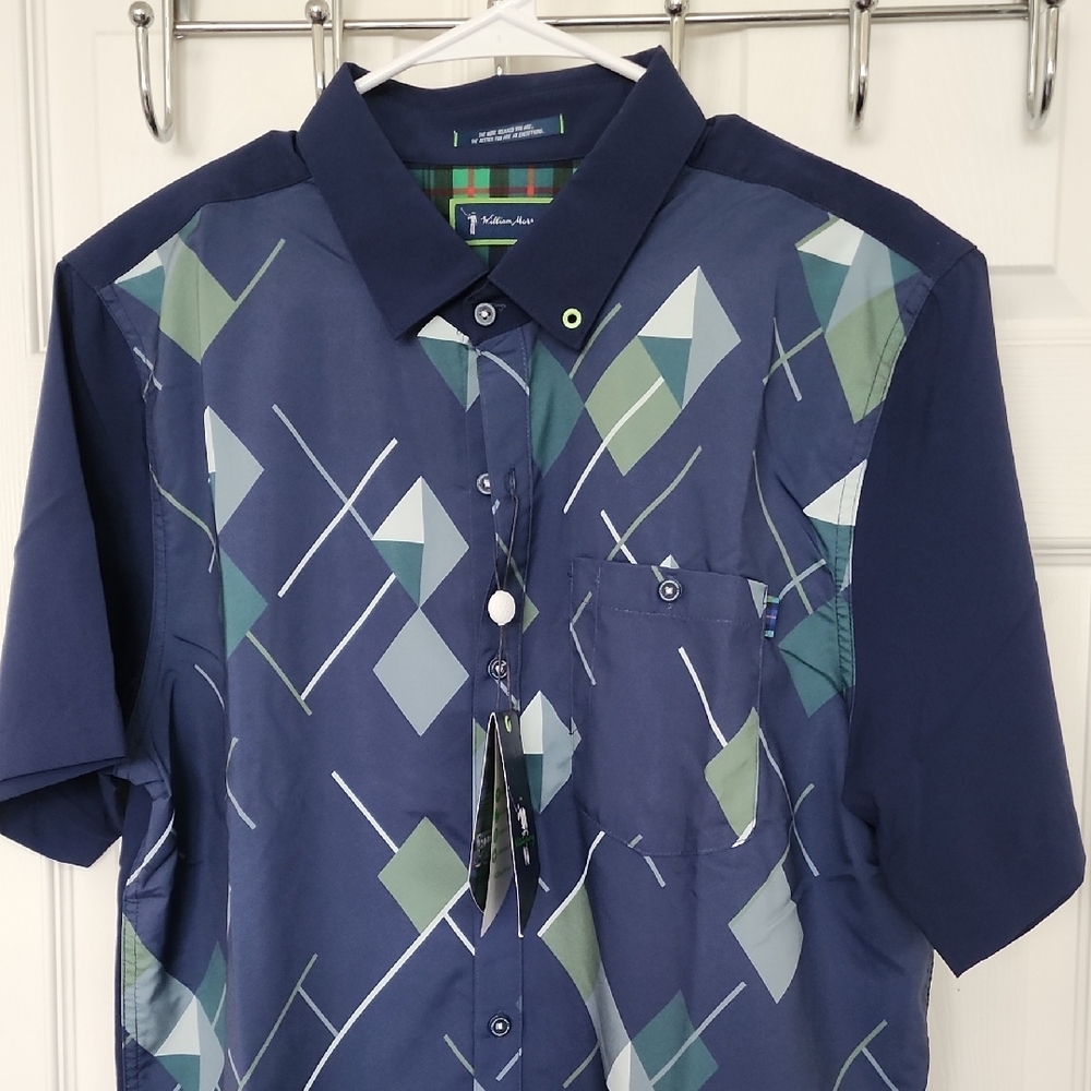 William Murray Golf Blue and Green Casual Button Down Shirt